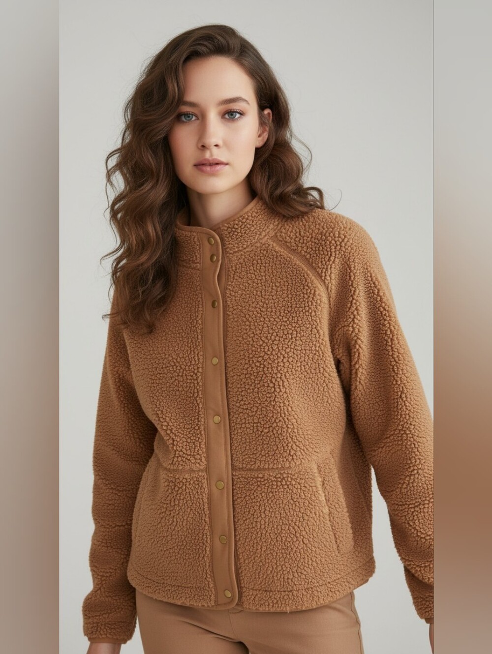 Sonoma Camel Teddy Sherpa Jacket with Snap Front